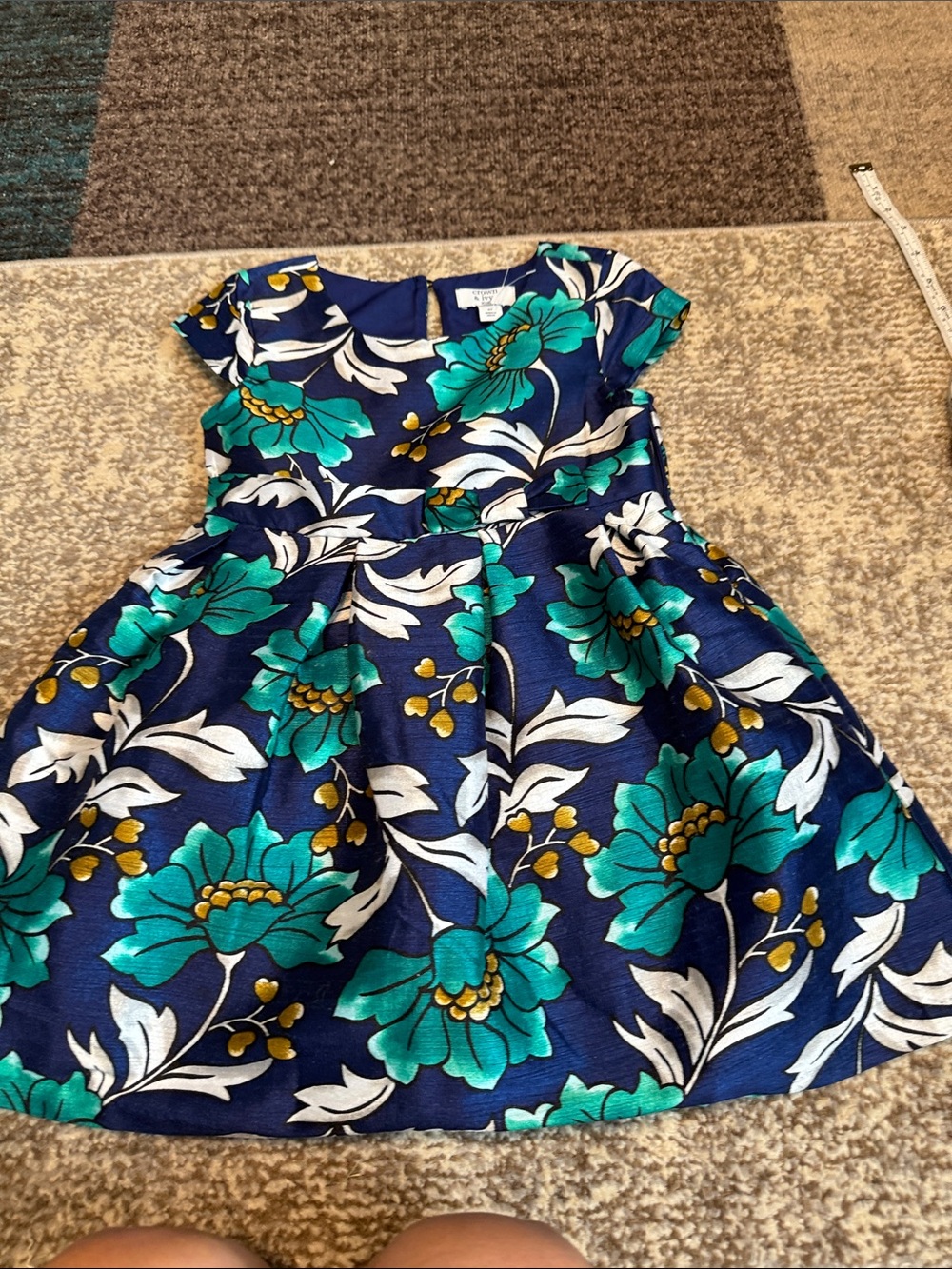 crown & ivy Navy Floral Fit-and-Flare Dress with Teal Blooms